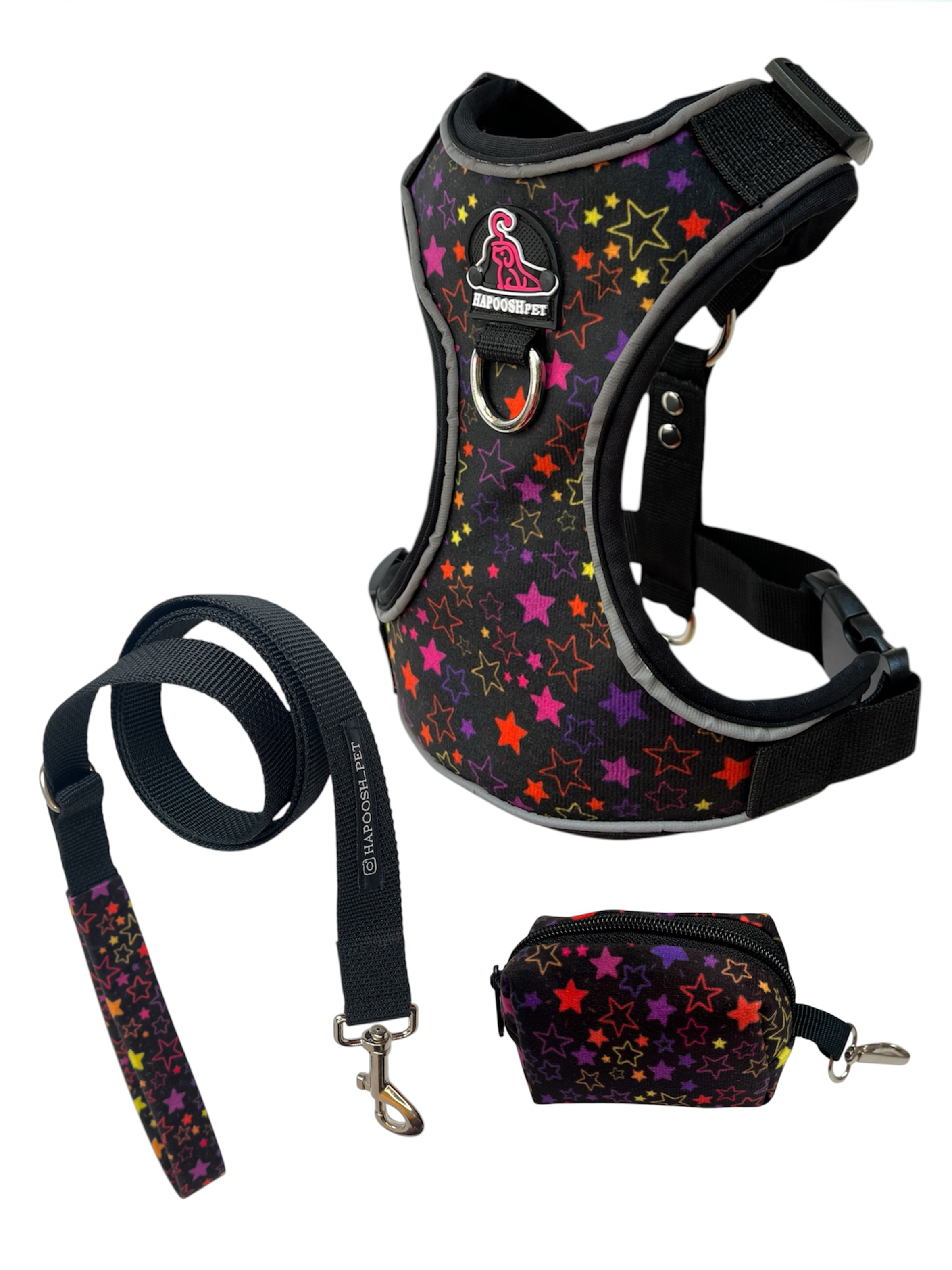 قلاده کتفی پددار سگ مدل هارنس (harness) مشکی ستاره ای